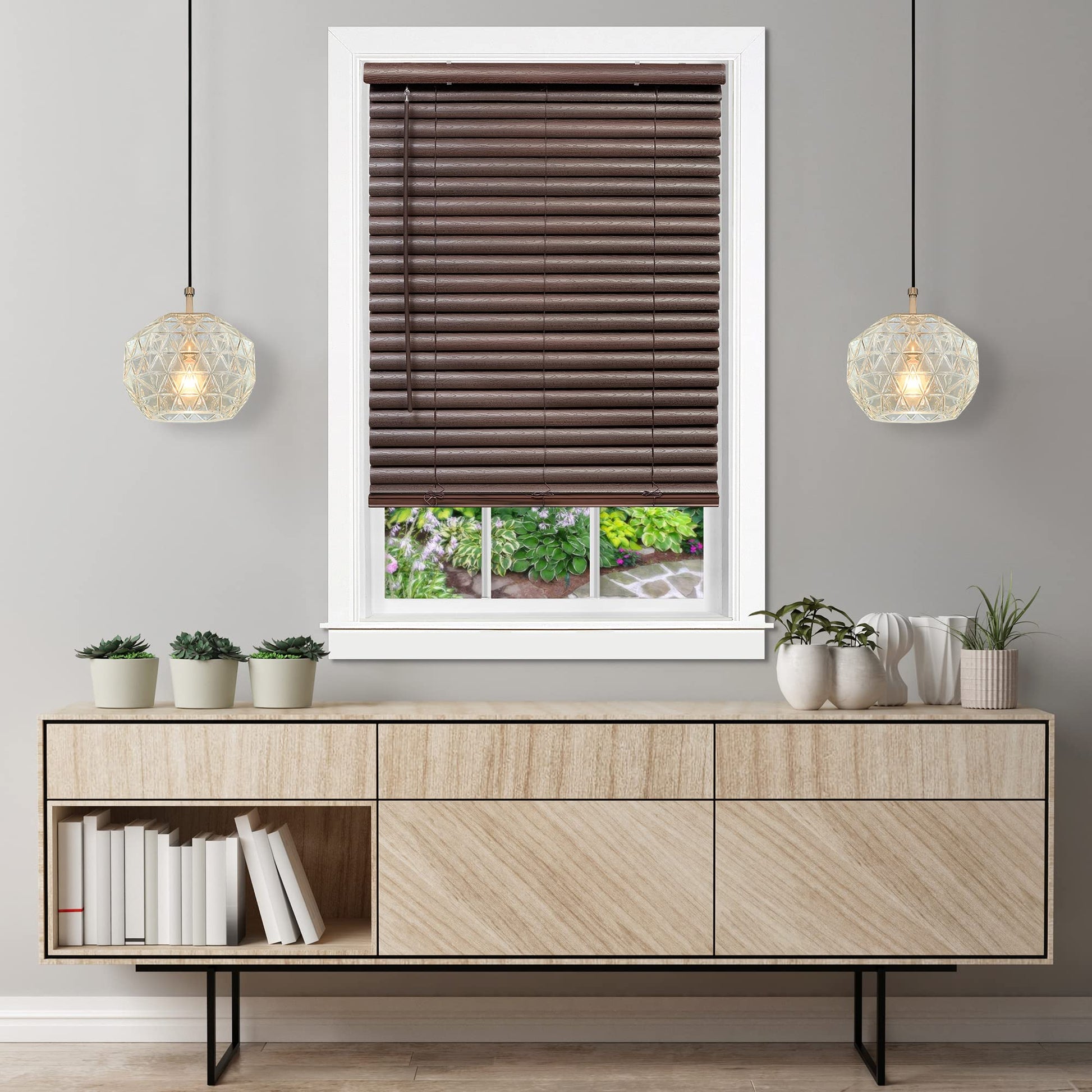 window treatment horizontal blinds | CasaFoyer Cordless GII Luna 2 Vinyl Plantation Blind | Stylish, Safe, Easy Install | Mahogany | 27x64 | casafoyer.myshopify.com