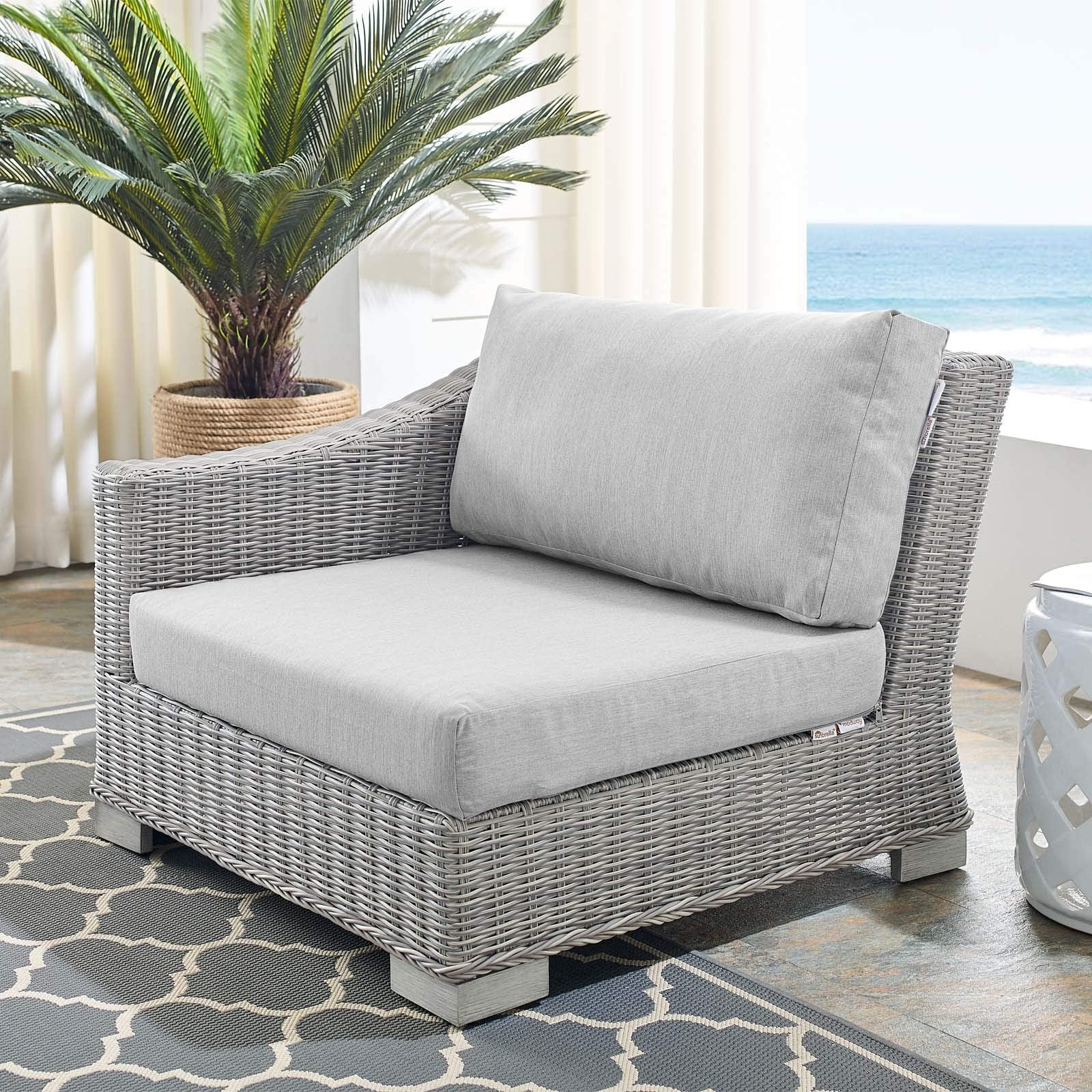patio bistro sets | CasaFoyer Conway Outdoor Patio Wicker Rattan Left-Arm Sectional Sofa Chair | Light Gray | UV-Resistant | Modular Design | Powder-Coated Aluminum Frame | Sunbrella Fabric | Water-Resistant | 300 lbs Weight Capacity | casafoyer.myshopify.com