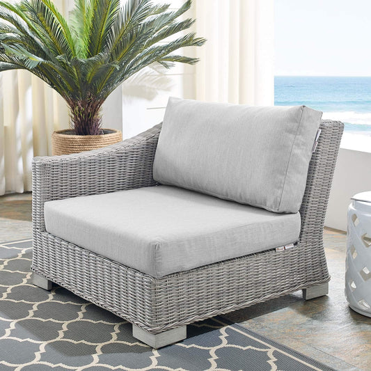 patio bistro sets | CasaFoyer Conway Outdoor Patio Wicker Rattan Left-Arm Sectional Sofa Chair | Light Gray | UV-Resistant | Modular Design | Powder-Coated Aluminum Frame | Sunbrella Fabric | Water-Resistant | 300 lbs Weight Capacity | casafoyer.myshopify.com