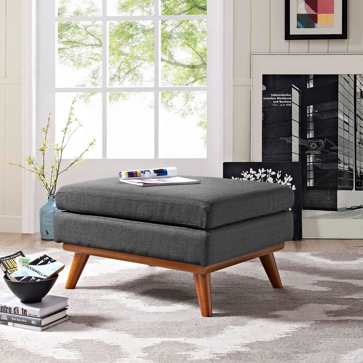 ottomans | CasaFoyer Engage Ottoman | Plush Cushion | Sturdy Rubberwood Frame | Ideal for Lounging, Coffee Time, and Conversations | Enhance Your Home | Gray | casafoyer.myshopify.com