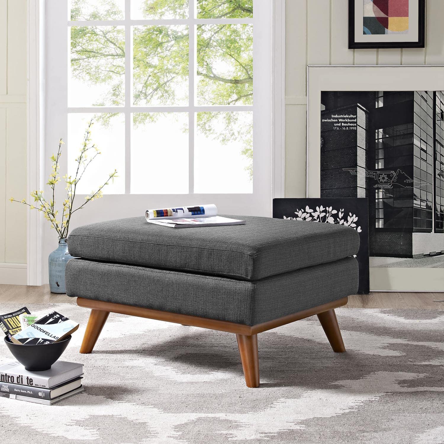 ottomans | CasaFoyer Engage Ottoman | Plush Cushion | Sturdy Rubberwood Frame | Ideal for Lounging, Coffee Time, and Conversations | Enhance Your Home | Gray | casafoyer.myshopify.com