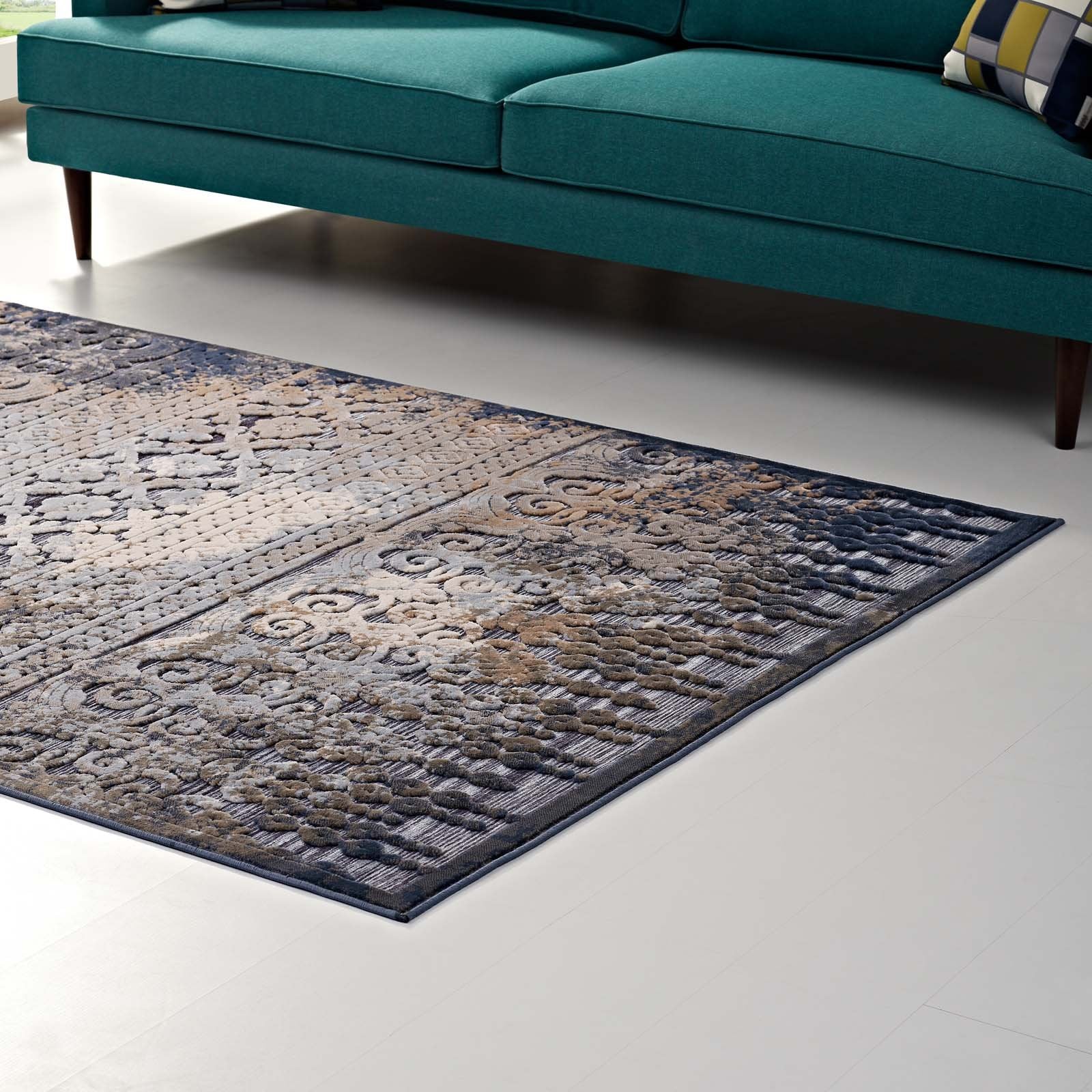 area rugs | CasaFoyer Kalene Distressed Vintage Turkish Area Rug | Elegant Intricate Pattern | Durable Blend | Rubber Bottom | Low Pile Weave | Stain-Resistant | Easy to Clean | Blue Rust Cream | 8X10 | casafoyer.myshopify.com