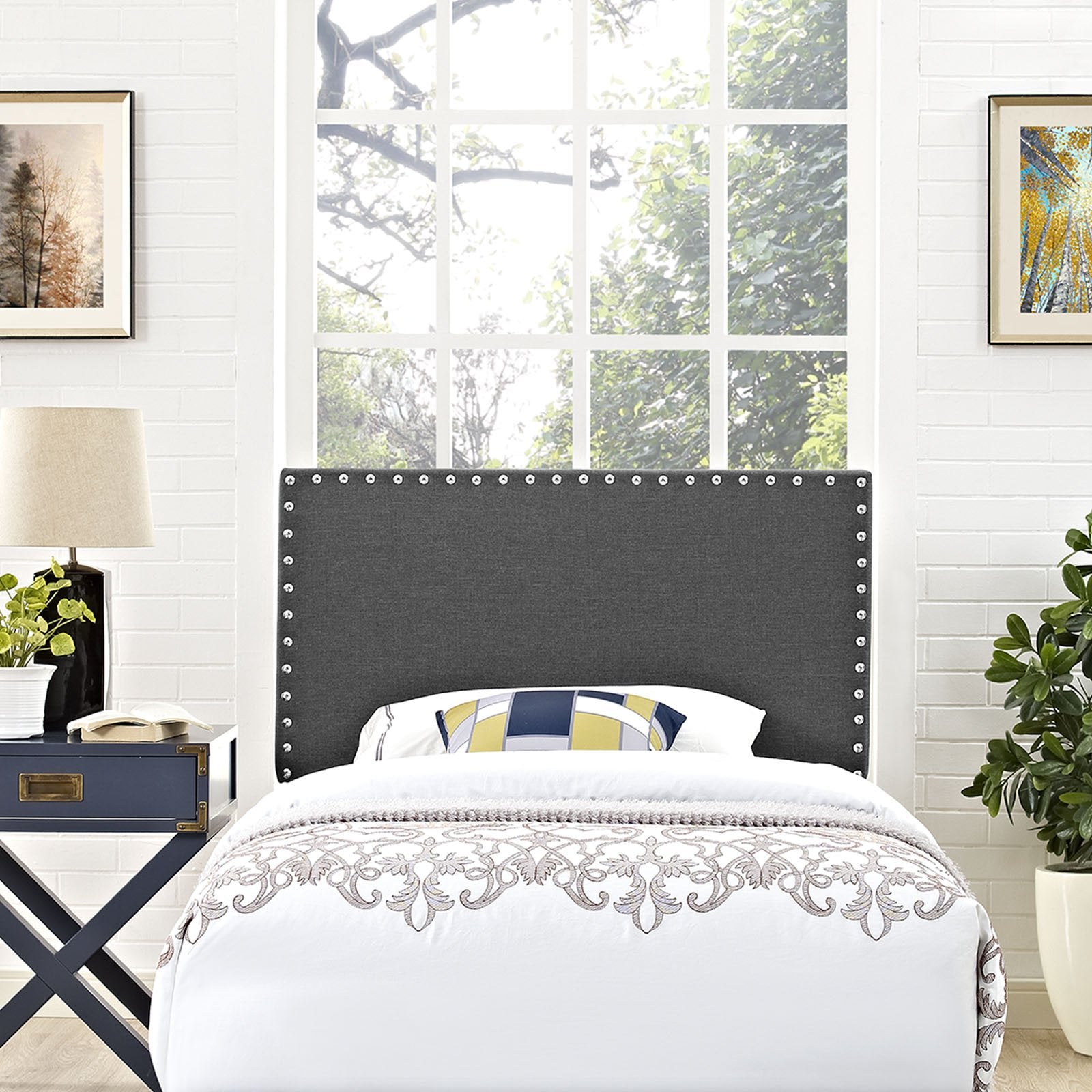 headboards | CasaFoyer  Phoebe Full Upholstered Fabric Headboard | Stylish Design | Solid Wood Frame | Adjustable Legs | Plush Linen Upholstery | Gray | casafoyer.myshopify.com