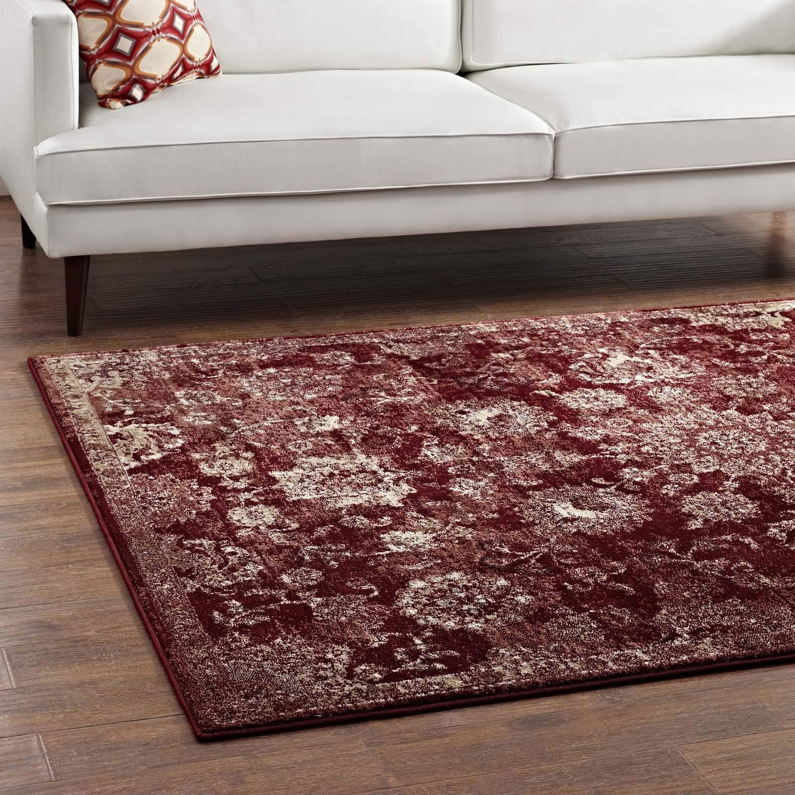 area rugs | Cynara Distressed Floral Persian Medallion Area Rug | Durable | Stain Resistant | 5x8 | Burgundy & Beige | casafoyer.myshopify.com