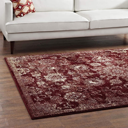 area rugs | Cynara Distressed Floral Persian Medallion Area Rug | Durable | Stain Resistant | 5x8 | Burgundy & Beige | casafoyer.myshopify.com