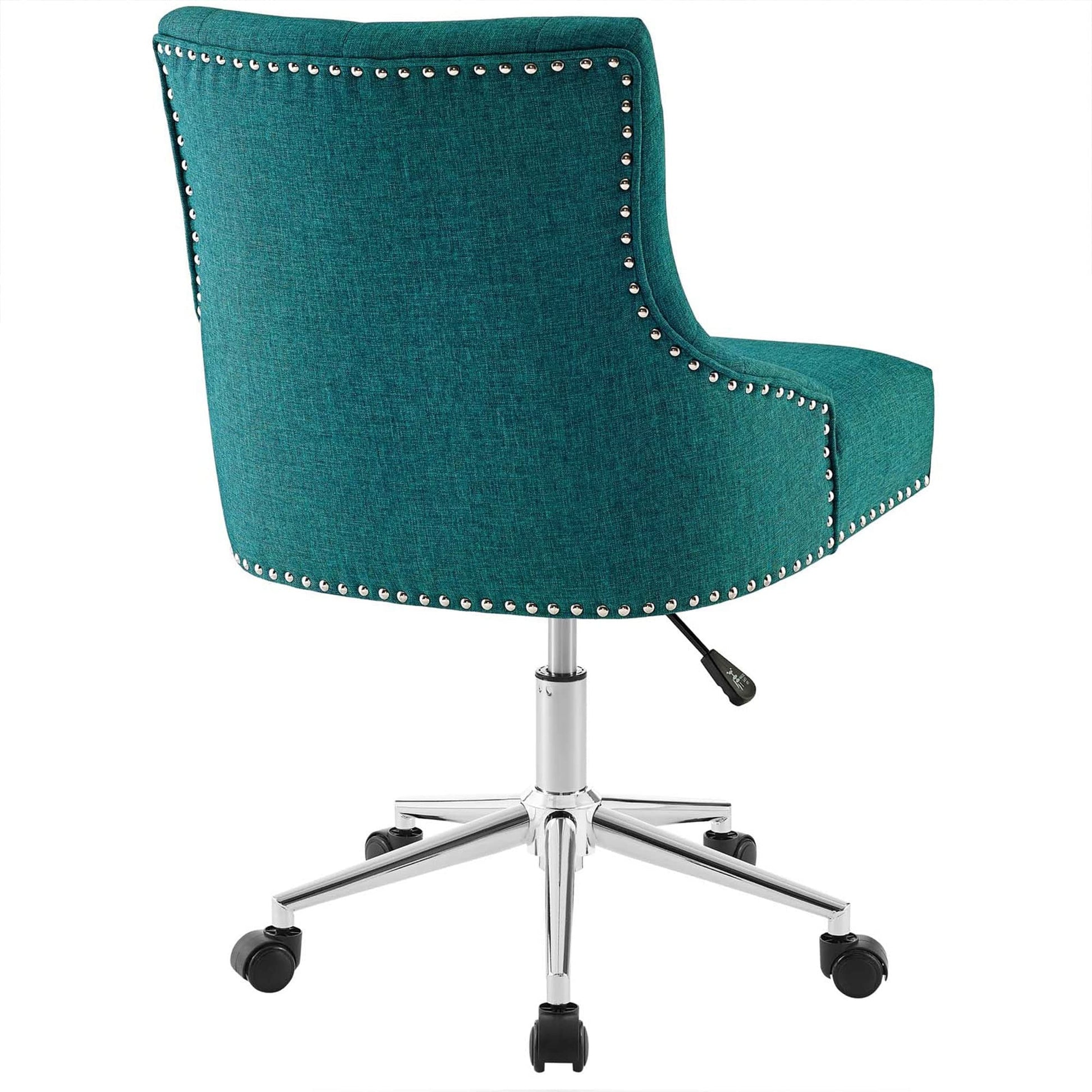 home office desk chairs | CasaFoyer Regent Button Tufted Upholstered Fabric Swivel Office Chair | Timeless Elegance | Metal Nailhead Trim | Padded Seat & Back | Chrome Base | 360 Swivel & Height Adjustment | Teal | casafoyer.myshopify.com
