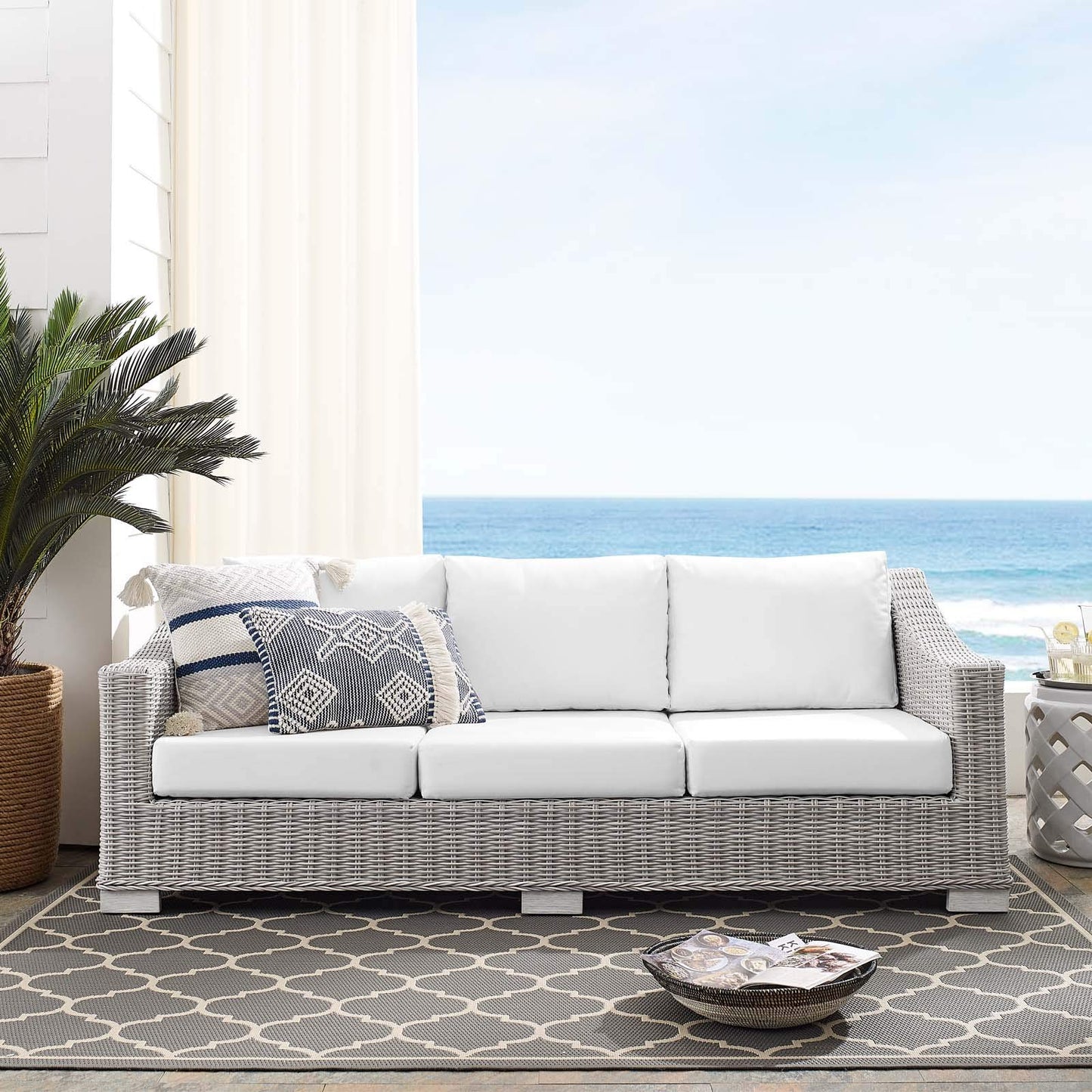 sofas | CasaFoyer Conway Outdoor Patio Wicker Rattan Sofa | Stylish & Comfortable | UV-Resistant | Powder-Coated Aluminum Frame | Sunbrella Fabric | 900 lbs Capacity | casafoyer.myshopify.com