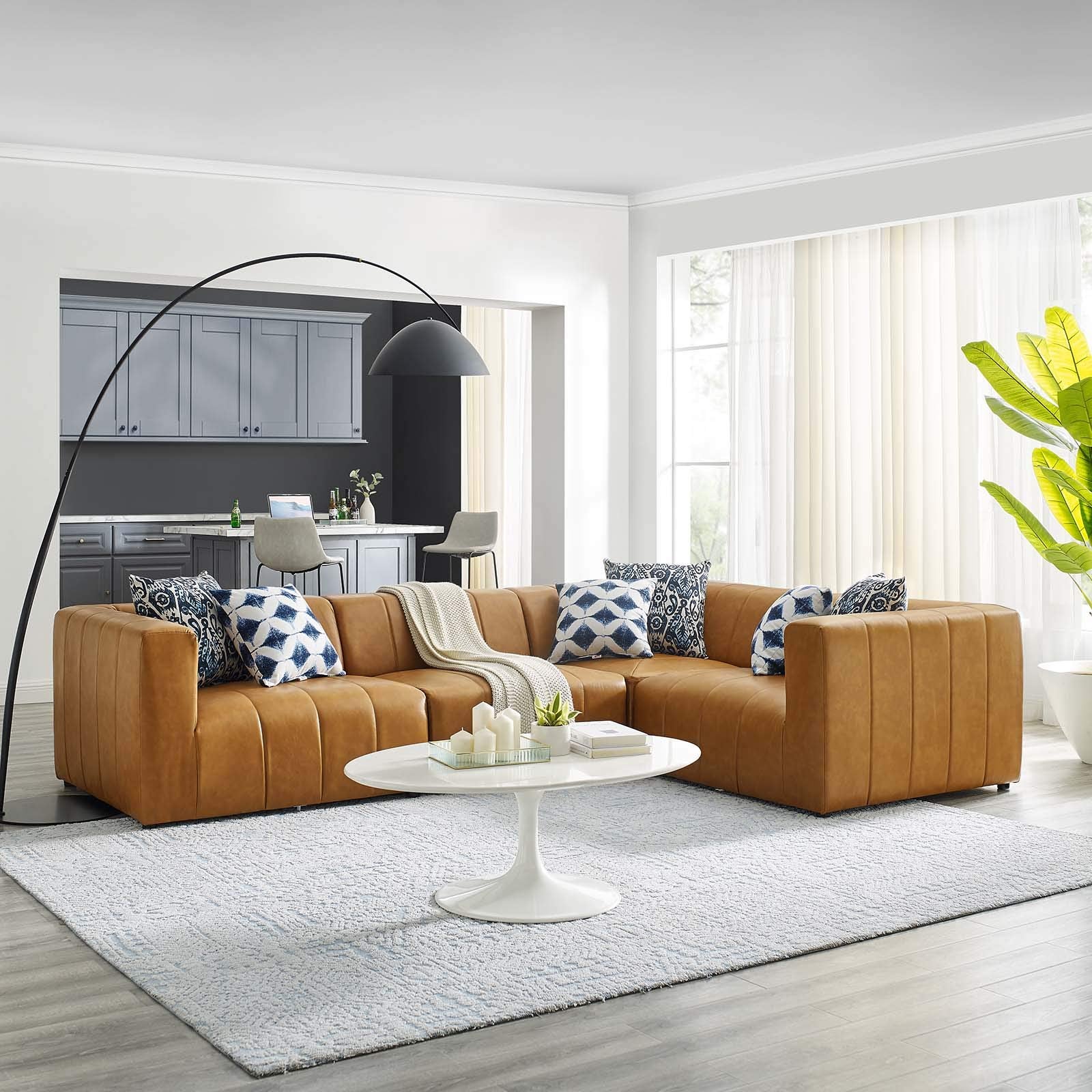 kitchen and dining room sets | CasaFoyer Bartlett Vegan Leather 4-Piece Sectional Sofa | Tufted Design | Foam Cushions | Solid Wood Frame | Tan | casafoyer.myshopify.com