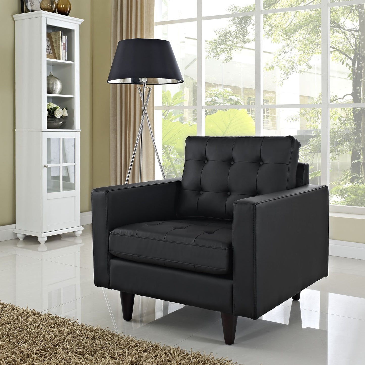 home office desk chairs | CasaFoyer Empress Mid-Century Style Ottoman | Luxurious Leather Upholstery | Plush Foam Padding | Stained Hardwood Legs | Serene & Stylish Surroundings | casafoyer.myshopify.com