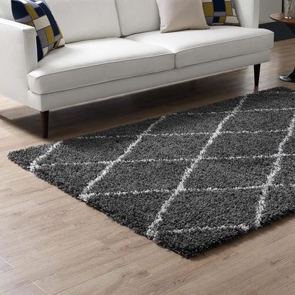 area rugs | CasaFoyer  Toryn Diamond Trellis Shag Area Rug | Dark Gray/Ivory | 5x8 ft | Durable Polypropylene | Non-Shedding | High Density | Easy to Clean | Safe for Kids/Pets | Enhance Your Home | casafoyer.myshopify.com