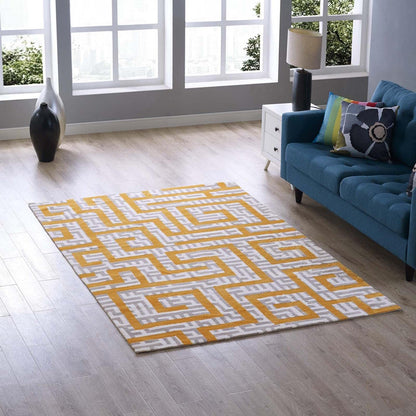 Carpet & Rugs | CasaFoyer Nahia Geometric Maze Area Rug | Modern Design | Soft Polyester Microfiber | Durable Jute Bottom | Stain-Resistant | Non-Shedding | Easy to Maintain | 5x8 Size | Ivory, Light Gray, Banana Yellow | casafoyer.myshopify.com