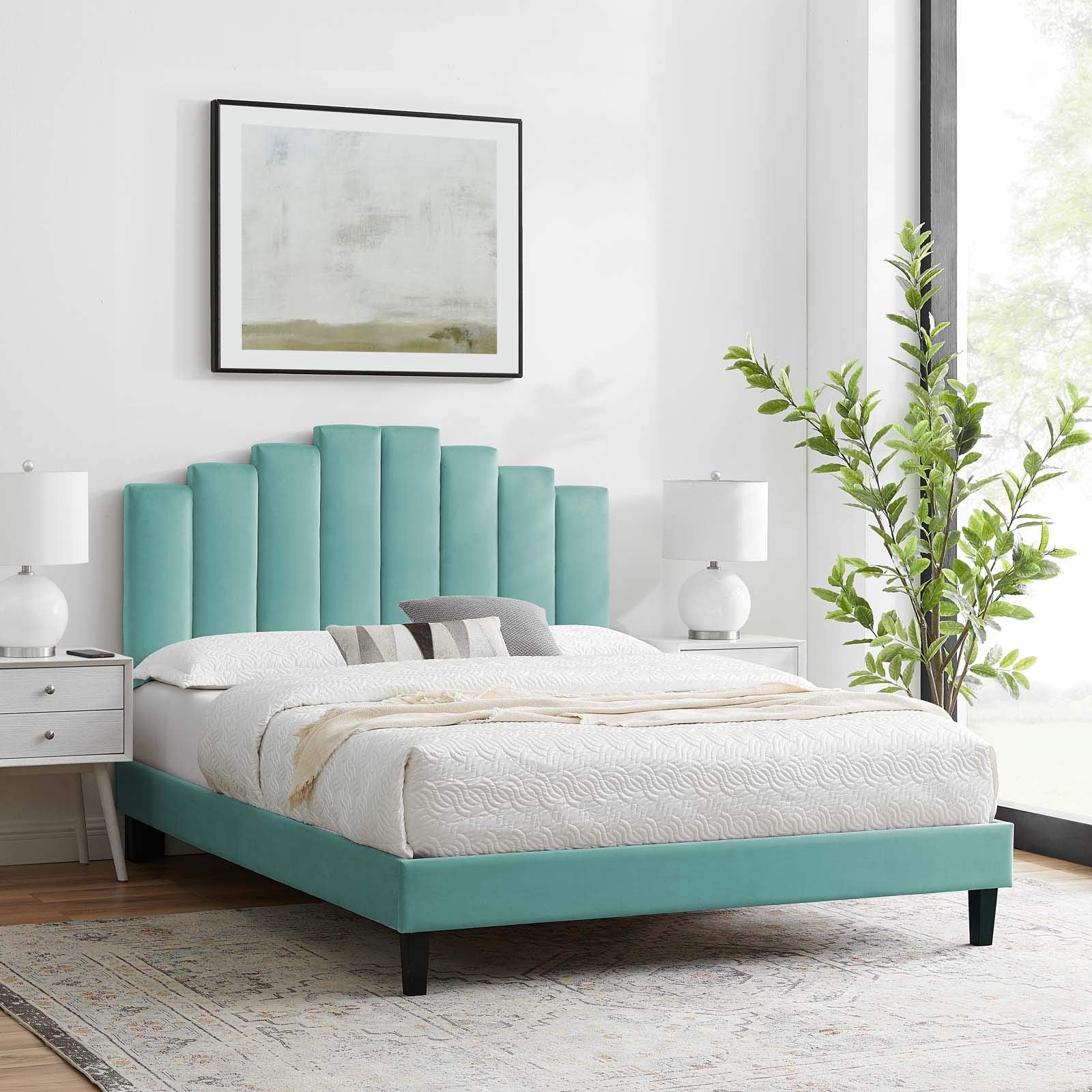 adjustable bed bases | CasaFoyer Elise Performance Velvet Full Platform Bed | Glamorous Art Deco Style | Stain-Resistant Velvet | Memory Foam Compatible | Sturdy & Stable Design | casafoyer.myshopify.com