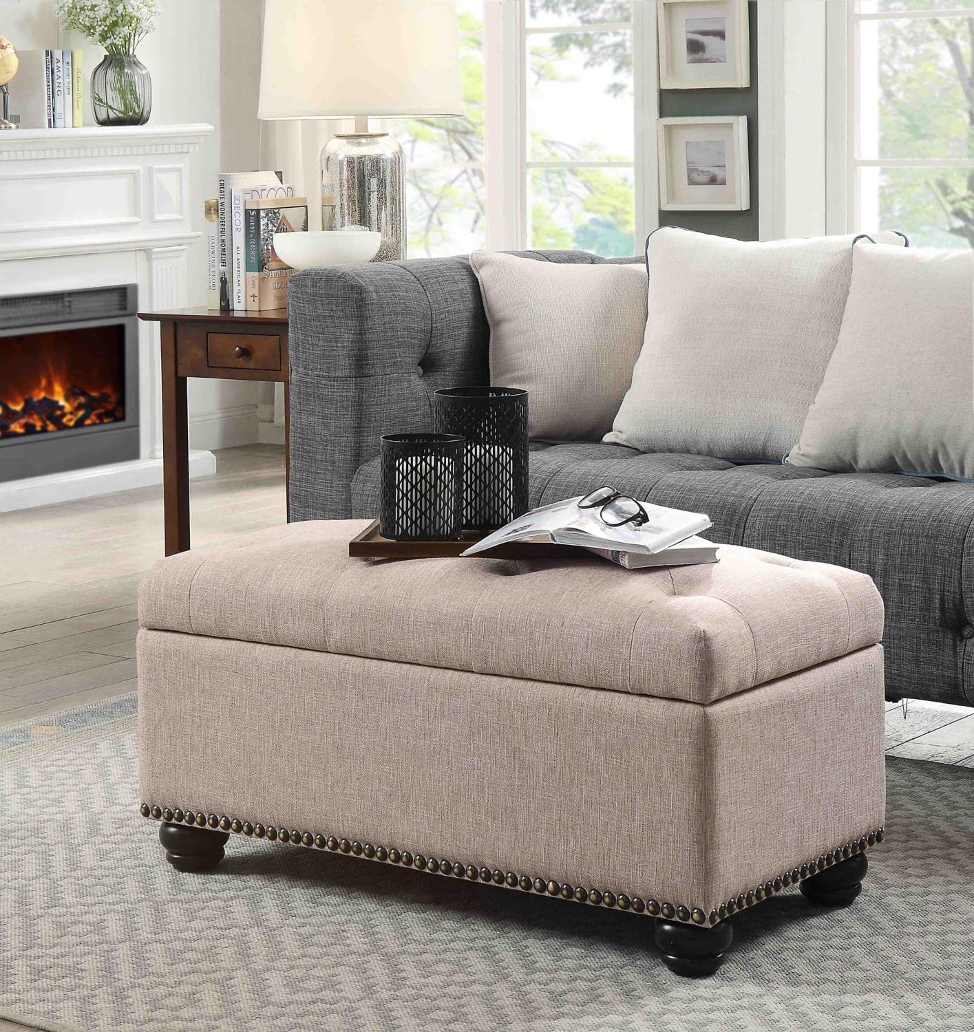 Ottoman | Designs4Comfort 7th Avenue | Nailhead Trim Storage Ottoman | Versatile Bench with Extra Storage | Enhance Your Decor | casafoyer.myshopify.com