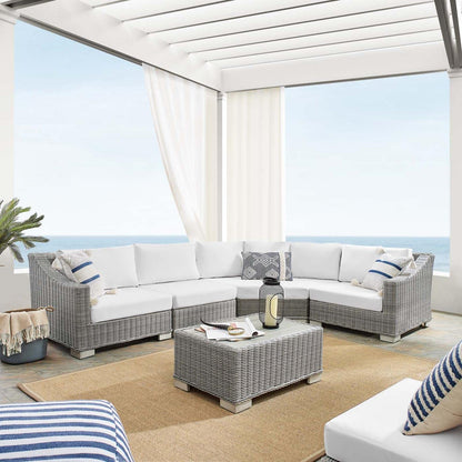 sofas | CasaFoyer Conway Outdoor Patio Sunbrella Wicker Rattan 5-Piece Sectional Sofa Furniture Set | Light Gray | UV-Resistant | Modular Design | Aluminum Frame | casafoyer.myshopify.com