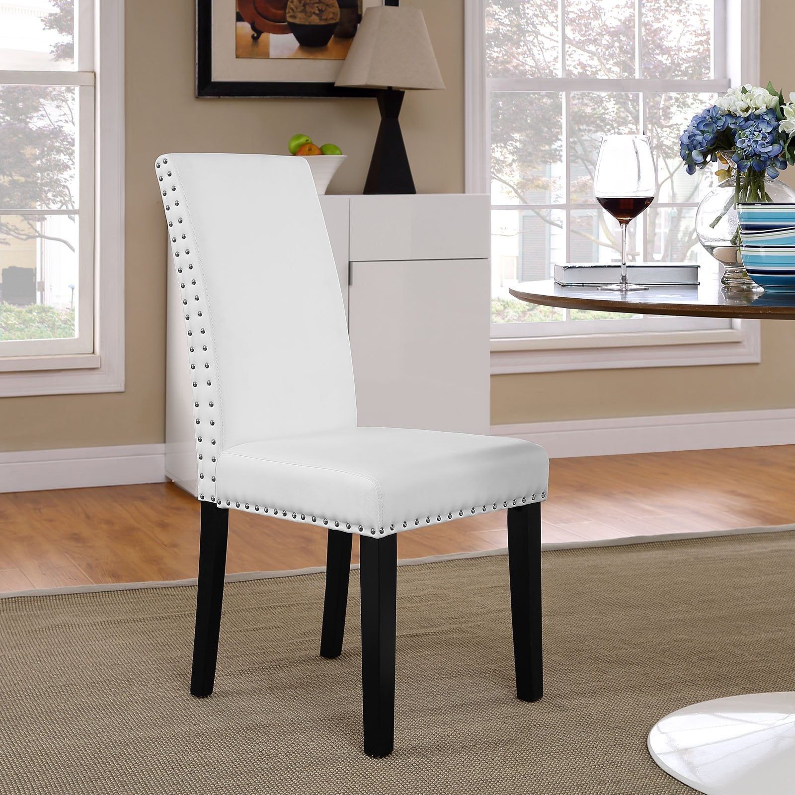 Dining Table | Parcel Upholstered Faux Leather Dining Side Chair | Modern Design | Nailhead Trim | Foam Padding | Tapered Wood Legs | Suitable for Dining, Living, Lounge, or Office | Assembly Required | 285 lbs Capacity | casafoyer.myshopify.com