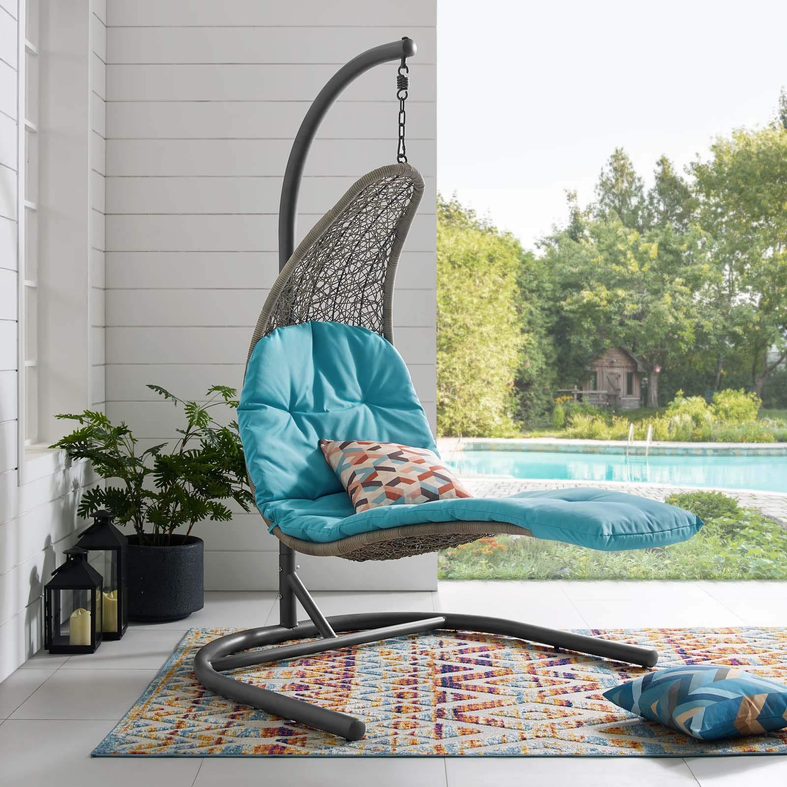 executive chairs | CasaFoyer Outdoor Patio Hanging Chaise Lounge Swing Chair | Stylish & Comfortable All-Weather Lounger | Light Gray & Tan Weave | 264 lbs Weight Capacity | casafoyer.myshopify.com