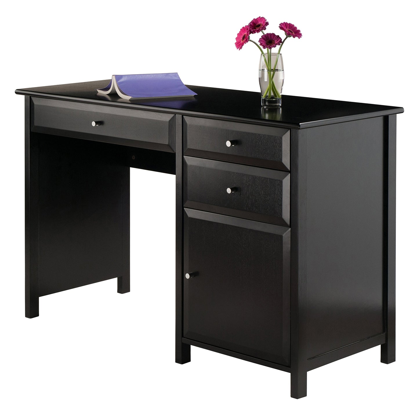 DESK | Ergode  Delta Writing Desk | Sleek & Modern | Cabinet & Drawers | Sturdy Composite Wood | Black/Silver | 30.7H x 47.2W x 20.2D | casafoyer.myshopify.com