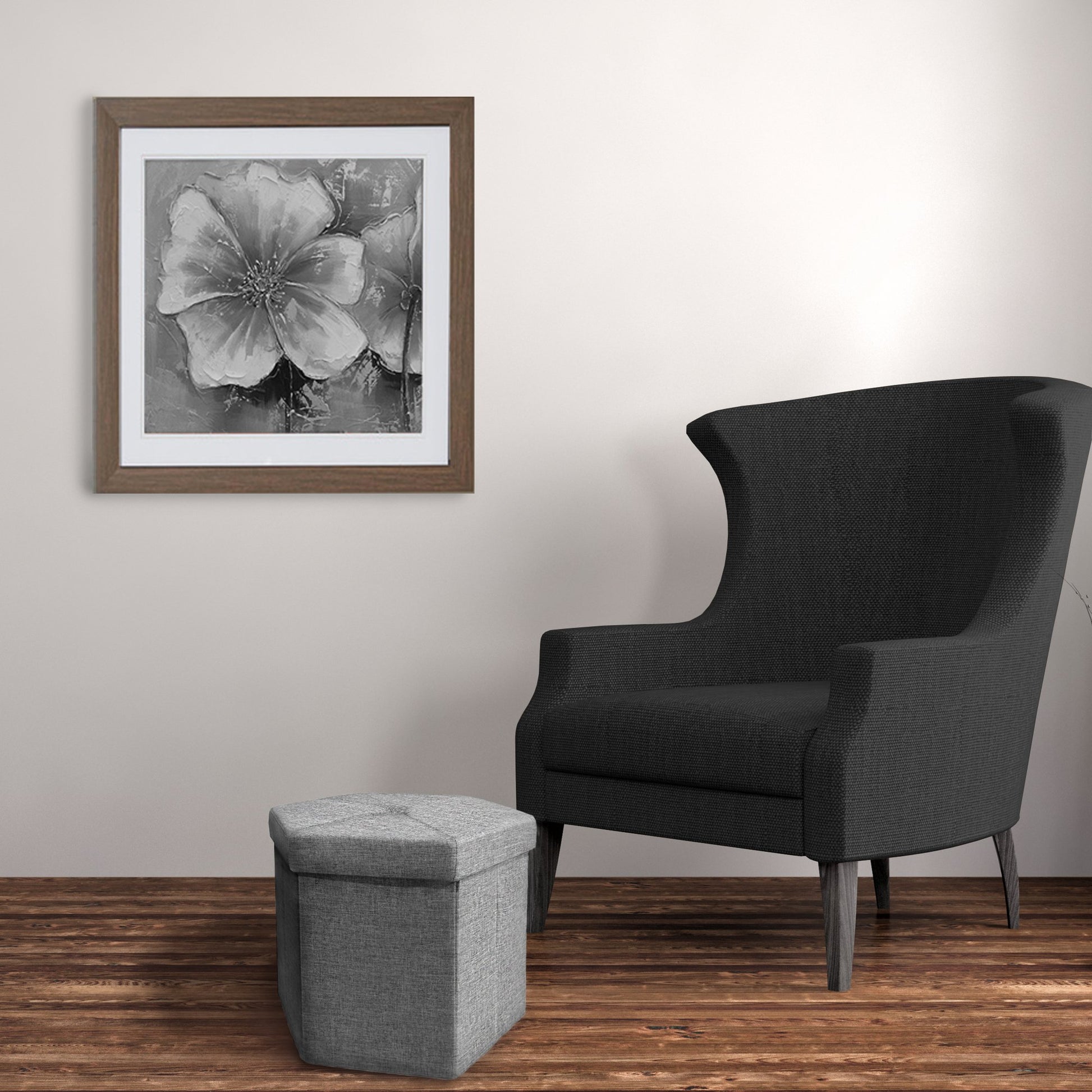 Ottoman | CasaFoyer Collapsible Hexagon Storage Ottoman - Grey Linen | Versatile & Comfortable | Ample Storage | Easy to Collapse & Store | Tufted & Stitched Top | 15x15 | 500 lbs Weight Limit | casafoyer.myshopify.com