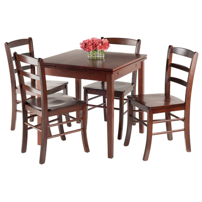 childrens table and chair sets | CasaFoyer Pulman Extension Table Set | Solid Wood | Walnut Finish | 48W x 29.9D | 5-Pc with Ladder Back Chairs | Easily Extendable | casafoyer.myshopify.com