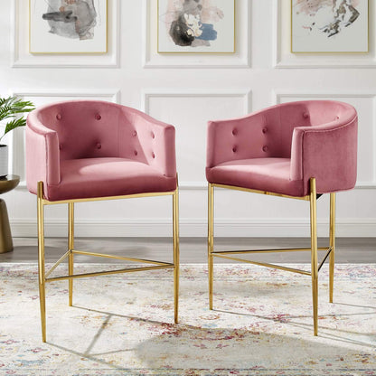 barstools | CasaFoyer Savour Tufted Performance Velvet Bar Stool Set of 2 | Elegant Design | Stain-Resistant Upholstery | Comfortable Foam Padding | Chrome Gold Frame | casafoyer.myshopify.com