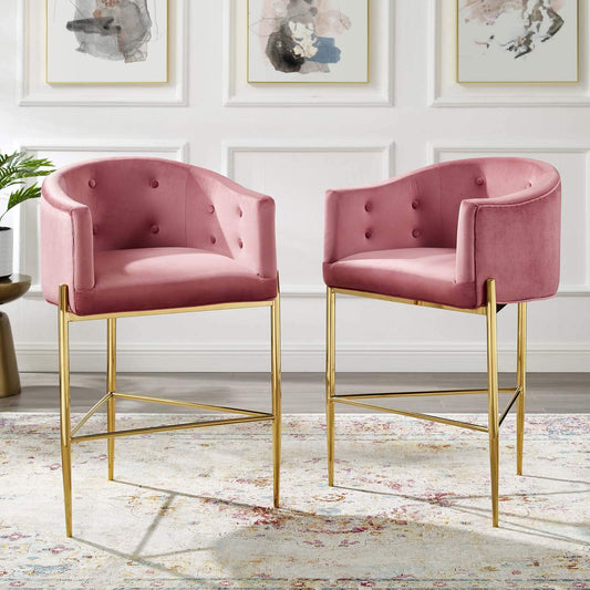 barstools | CasaFoyer Savour Tufted Performance Velvet Bar Stool Set of 2 | Elegant Design | Stain-Resistant Upholstery | Comfortable Foam Padding | Chrome Gold Frame | casafoyer.myshopify.com