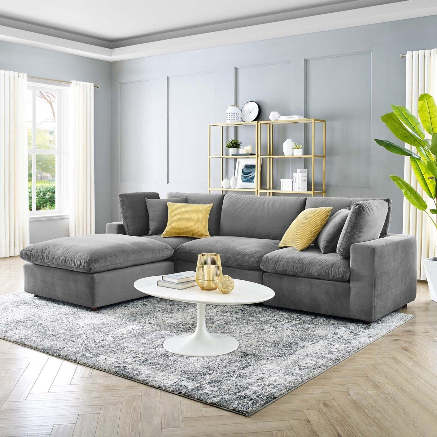 sofas | CasaFoyer Commix Sectional Sofa | Stain-Resistant Velvet | Solid Wood Construction | Foam Padded Cushions | Ultimate Comfort | Gray | casafoyer.myshopify.com