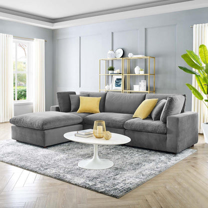 sofas | CasaFoyer Commix Sectional Sofa | Stain-Resistant Velvet | Solid Wood Construction | Foam Padded Cushions | Ultimate Comfort | Gray | casafoyer.myshopify.com
