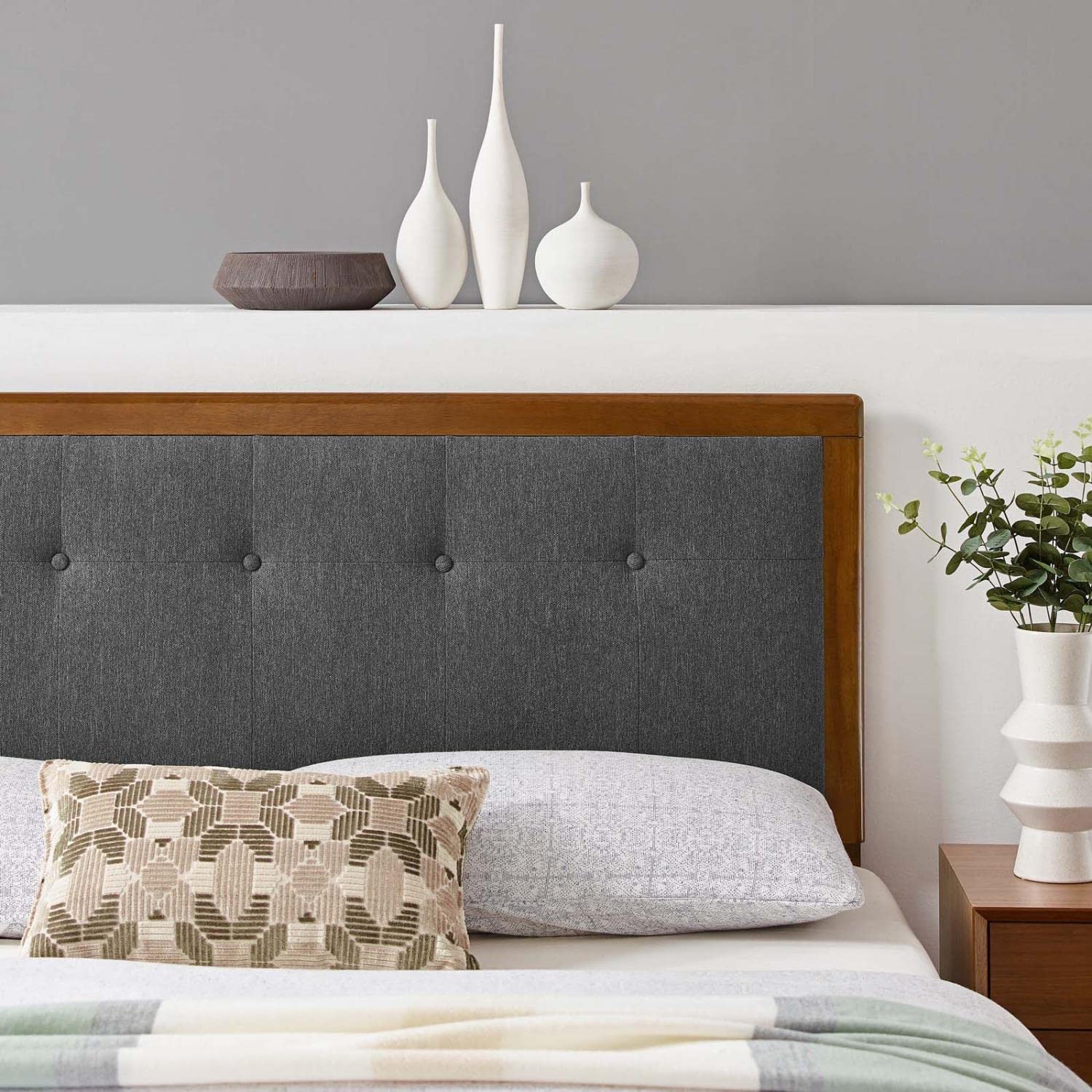 headboards | CasaFoyer Draper Tufted Wood Queen Headboard | Contemporary Elegance | Vintage Accents | Natural Beauty | Compatible with Billie and Margo Bed Frames | Durable Construction | Walnut Charcoal | casafoyer.myshopify.com