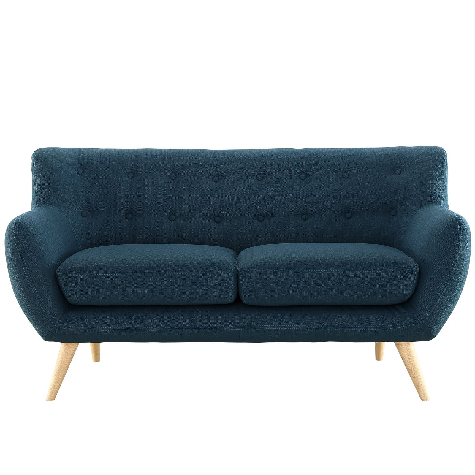 home office desk chairs | Remark Loveseat | Exquisite Comfort & Style | Mid-Century Modern Design | Plush Dual Cushion | Natural Wood Legs | Polyester Upholstery | Finely Stitched Back Seat Buttons | Azure | casafoyer.myshopify.com