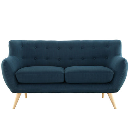 home office desk chairs | Remark Loveseat | Exquisite Comfort & Style | Mid-Century Modern Design | Plush Dual Cushion | Natural Wood Legs | Polyester Upholstery | Finely Stitched Back Seat Buttons | Azure | casafoyer.myshopify.com