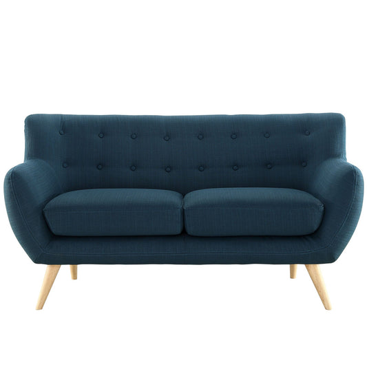 home office desk chairs | Remark Loveseat | Exquisite Comfort & Style | Mid-Century Modern Design | Plush Dual Cushion | Natural Wood Legs | Polyester Upholstery | Finely Stitched Back Seat Buttons | Azure | casafoyer.myshopify.com