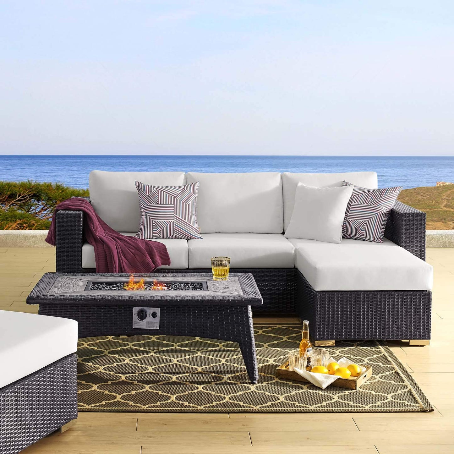 fire pits | Ergode Convene Outdoor Patio Furniture Set | Fire Table | Stylish Aluminum Frames | Durable Synthetic Wicker Rattan | Water & UV-Resistant Cushions | CSA Certified Safety | 40,000 BTU Burner | 8-16 Hours Burn Time | casafoyer.myshopify.com