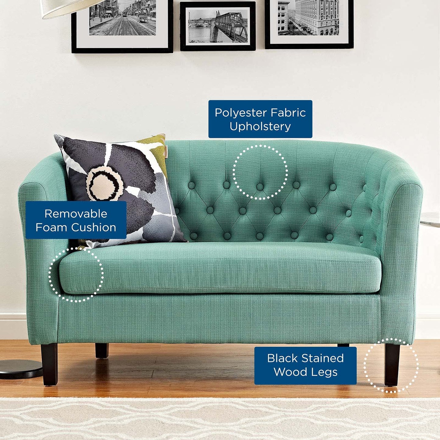 sofas | CasaFoyer Prospect Loveseat | Timeless Luxury & Modern Aesthetics | Chesterfield Design | Button Tufting | Elegant Curves | Espresso Stained Legs | Foam Padding | Polyester Fabric | Cozy Lounge Piece | casafoyer.myshopify.com