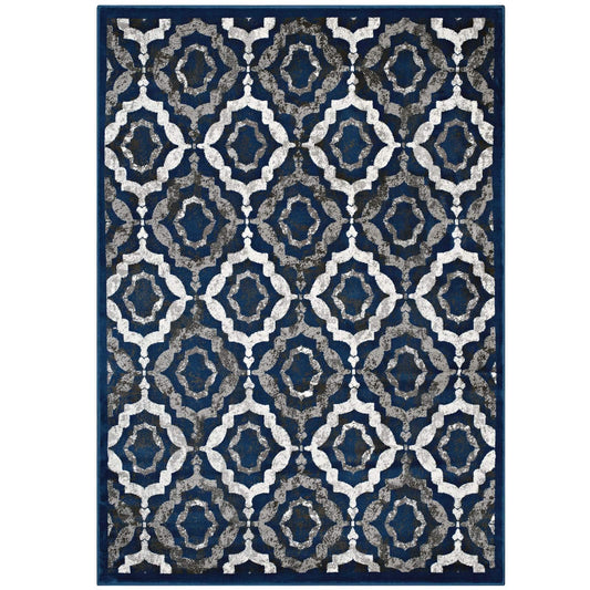 area rugs | CasaFoyer Kalinda Rustic Vintage Moroccan Trellis Area Rug | Durable | Stain-Resistant | 8x10 Size | Ivory | Moroccan Blue | Brown | casafoyer.myshopify.com