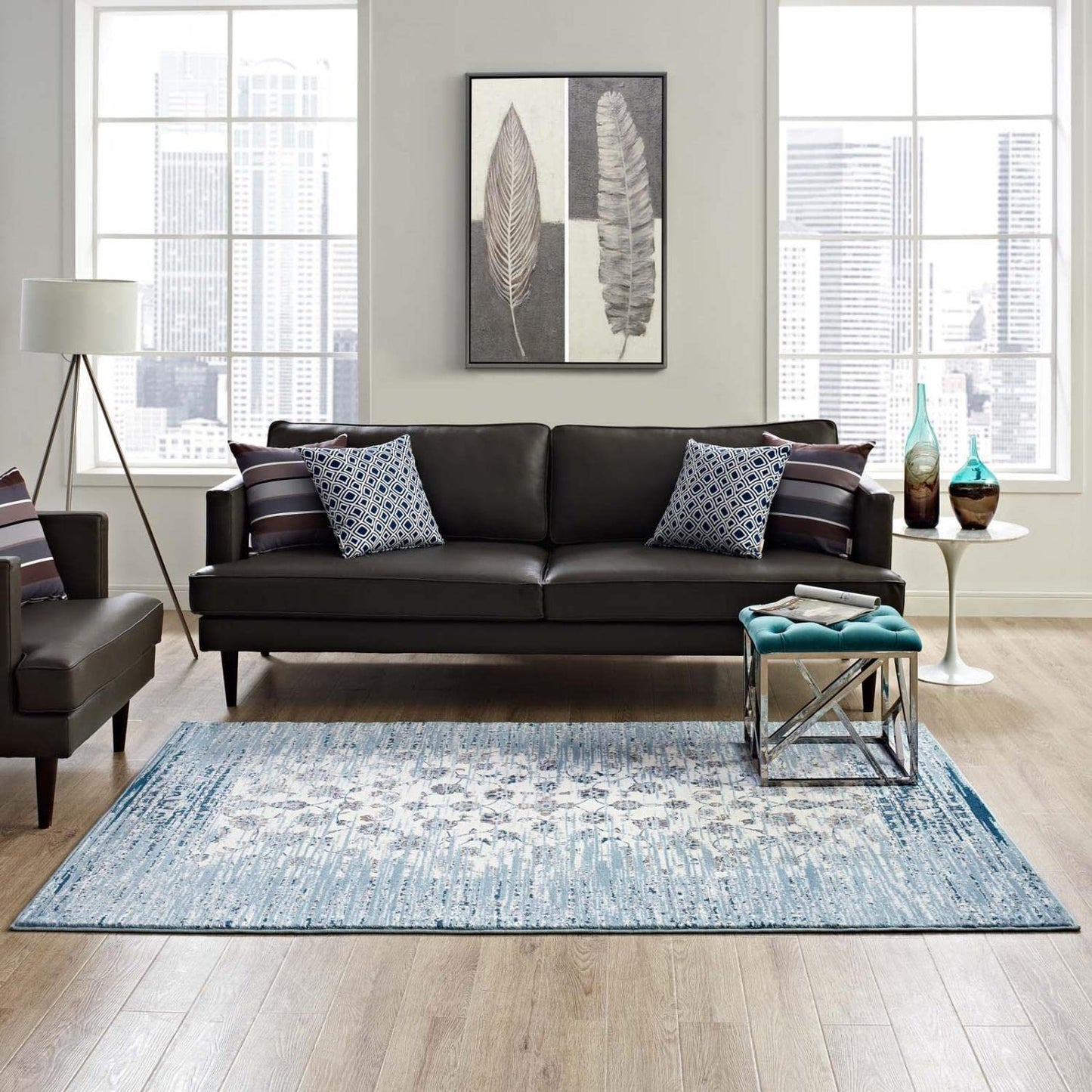 Carpet & Rugs | CasaFoyer Chiara Distressed Floral Lattice Area Rug | Durable, Stain Resistant | 8x10 | Moroccan Blue & Ivory | casafoyer.myshopify.com