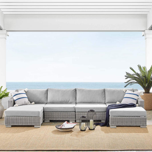 kitchen and dining room sets | CasaFoyer Conway Outdoor Patio Sunbrella Wicker Rattan 6-Piece Furniture Set | Light Gray | UV-Resistant | Water-Resistant | Comfortable Cushions | Durable Frame | casafoyer.myshopify.com