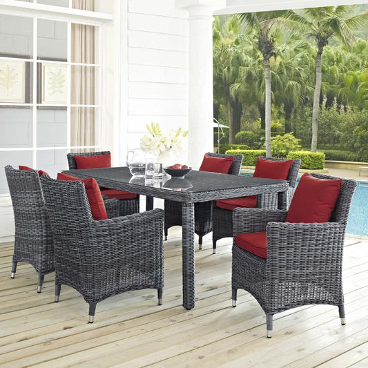 kitchen and dining room sets | CasaFoyer Summon Outdoor Patio Dining Table Set | 7 Piece | Sunbrella Cushions | UV Protection | Two-Tone Rattan Weave | Aluminum Frame | casafoyer.myshopify.com