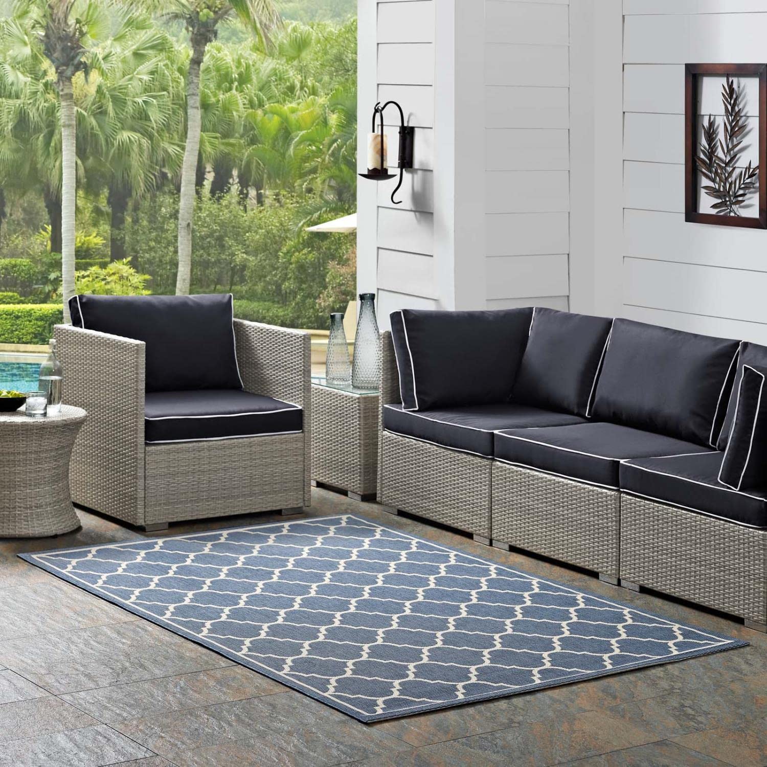 Carpet & Rugs | CasaFoyer Avena Moroccan Quatrefoil Trellis 5x8 Indoor/Outdoor Area Rug | Durable, Soft, Fade & Stain Resistant | Blue/Beige | casafoyer.myshopify.com