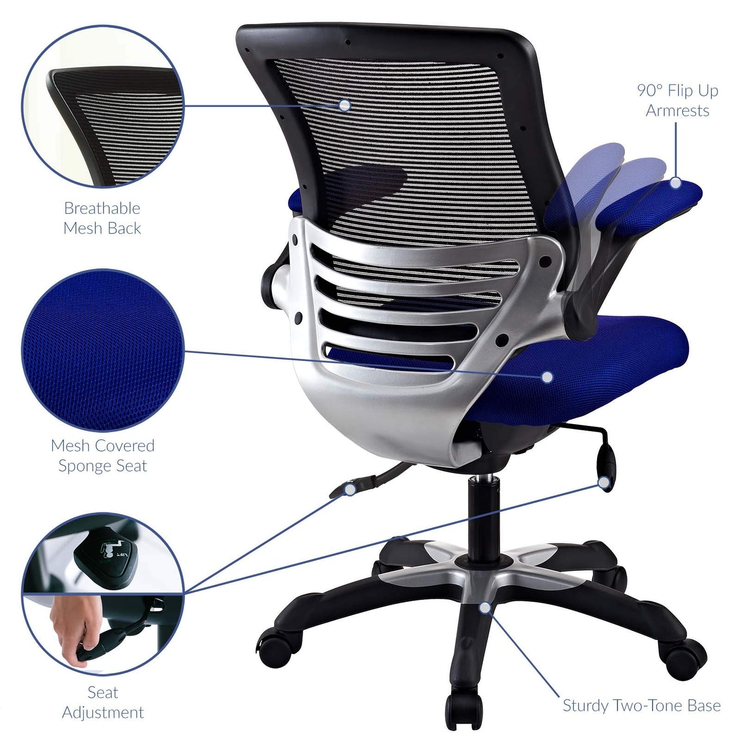 home office desk chairs | CasaFoyer Edge Ergonomic Office Chair | Ultimate Comfort & Functionality | Mesh Fabric Seat | Blue | casafoyer.myshopify.com