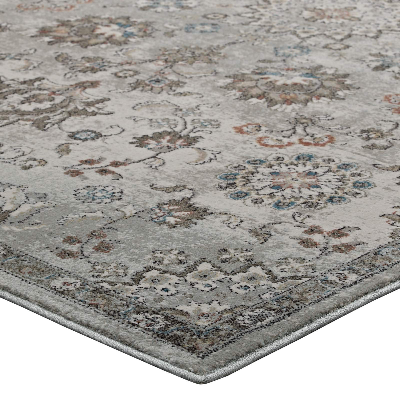 area rugs | CasaFoyer Hana Distressed Vintage Floral Lattice Area Rug | Durable, Elegant Design | 5x8 | Silver Blue, Beige, Brown | casafoyer.myshopify.com