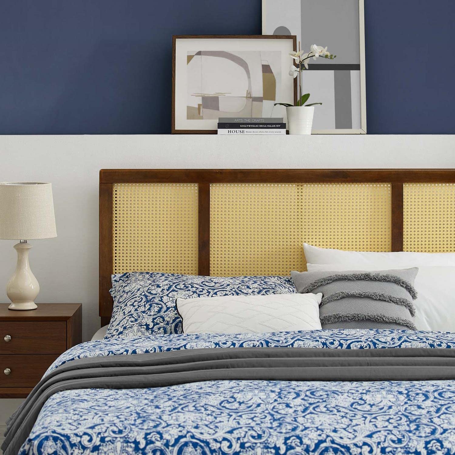 Bed | CasaFoyer Delmare Cane Woven Rattan Full Headboard | Tropical & Peaceful Atmosphere | Mid-Century Modern & Organic Aesthetic | Interchangeable with Billie & Margo Collections | Durable & Stylish | Assembly Required | casafoyer.myshopify.com