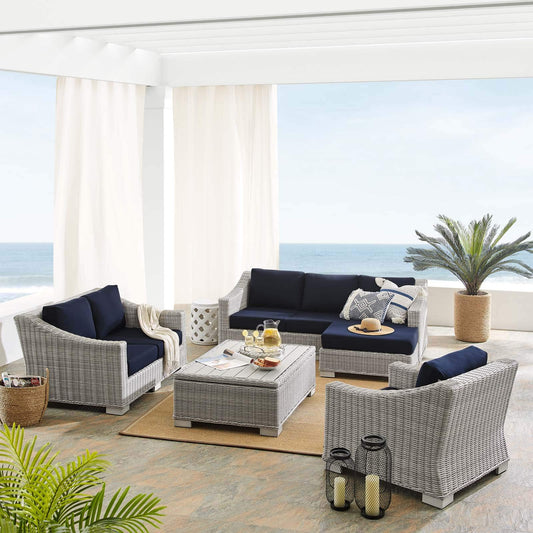 kitchen and dining room sets | CasaFoyer Conway Outdoor Patio Sunbrella Wicker Rattan 5-Piece Furniture Set | Stylish & Comfortable | UV-Resistant | Durable | Washable Cushions | Trendy Design | casafoyer.myshopify.com