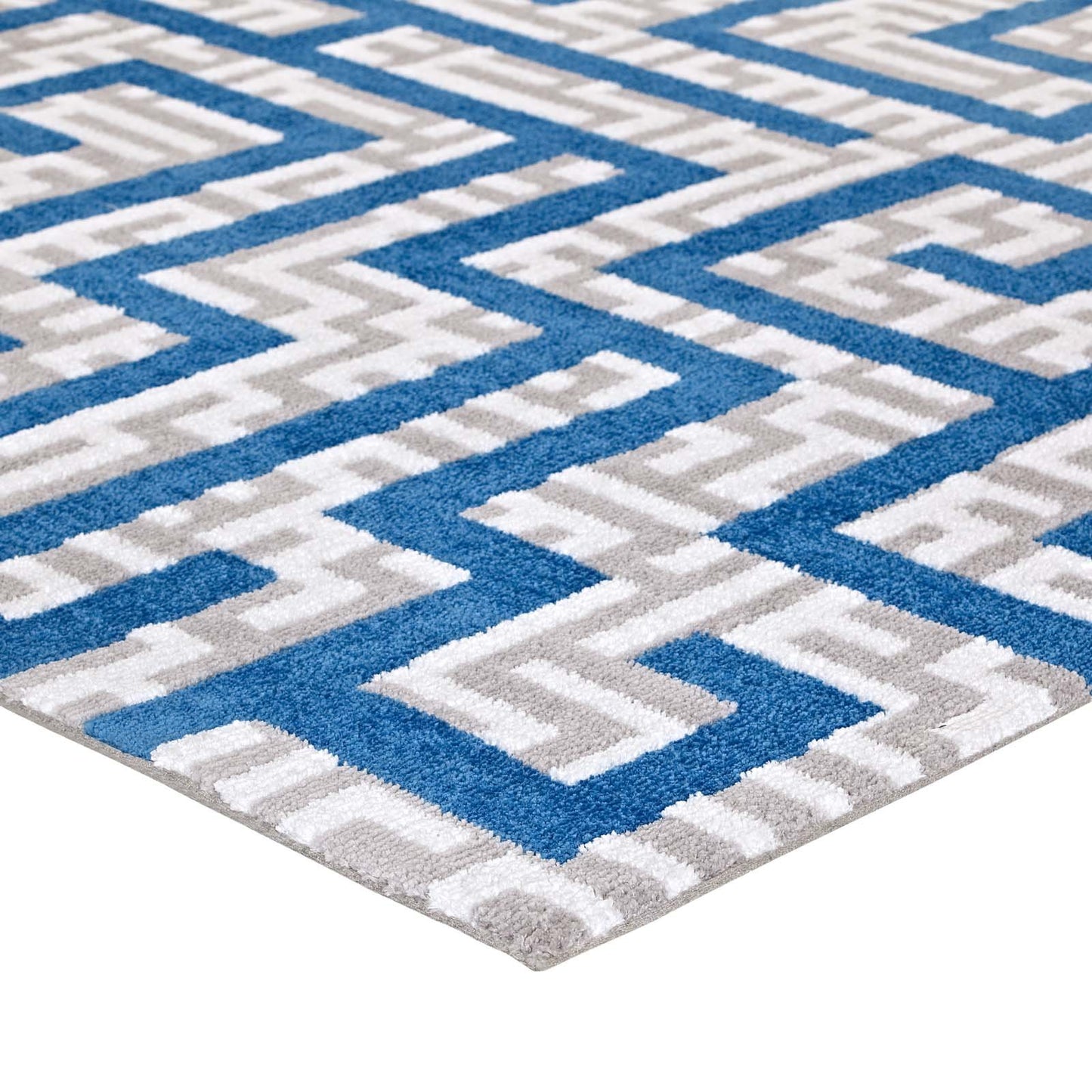 Carpet & Rugs | CasaFoyer Nahia Geometric Maze Area Rug | Modern Design | Soft Polyester Microfiber | Durable Jute Bottom | Stain-Resistant | Non-Shedding | Easy to Maintain | 8x10 | Ivory/Light Gray/Blue | casafoyer.myshopify.com