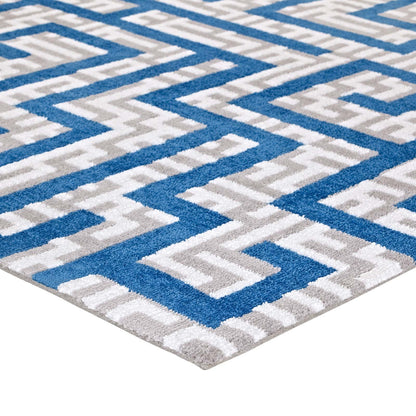 Carpet & Rugs | CasaFoyer Nahia Geometric Maze Area Rug | Modern Design | Soft Polyester Microfiber | Durable Jute Bottom | Stain-Resistant | Non-Shedding | Easy to Maintain | 8x10 | Ivory/Light Gray/Blue | casafoyer.myshopify.com