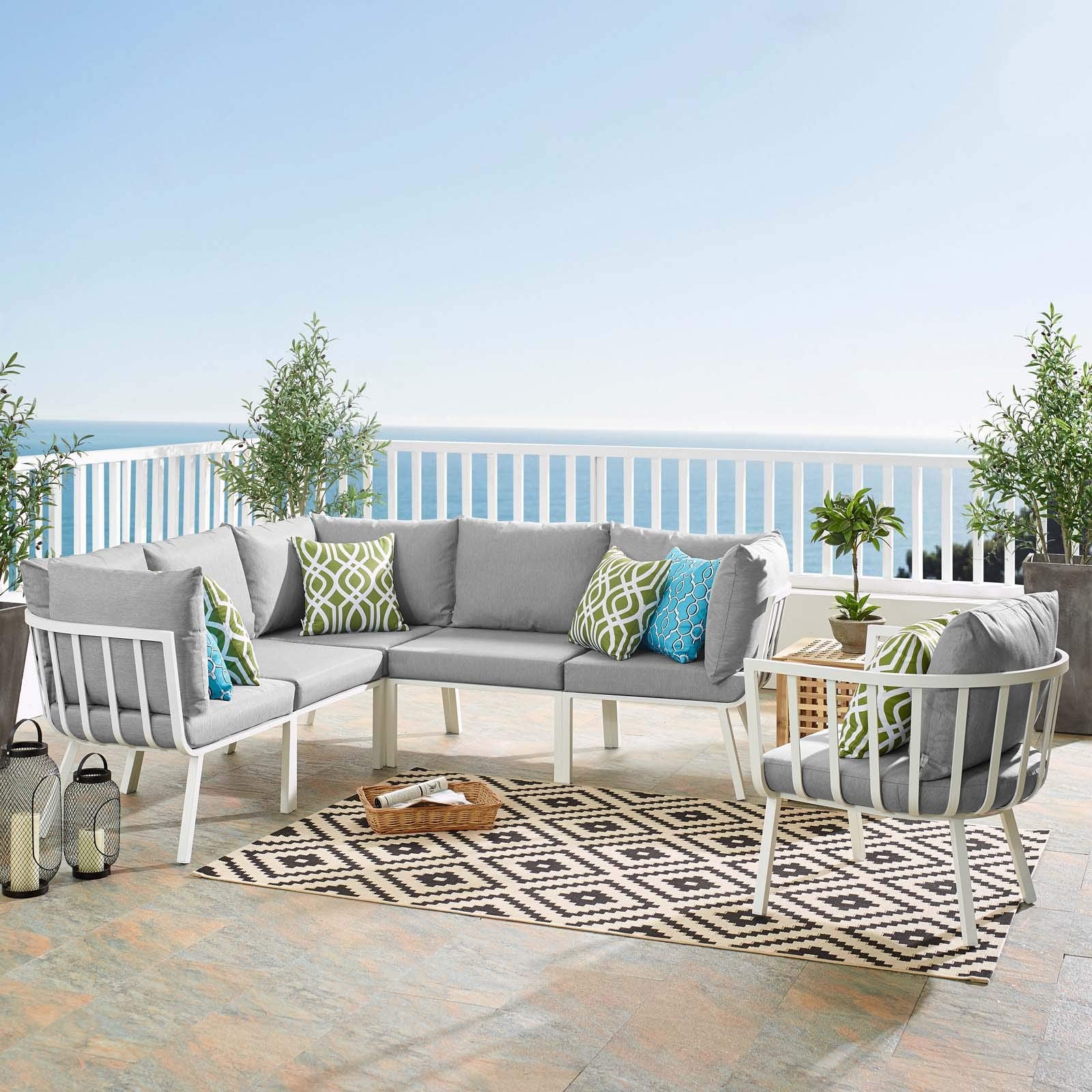 kitchen and dining room sets | CasaFoyer Riverside Outdoor Patio Aluminum Sectional Set | Coastal Design | UV-Resistant Cushions | Powder-Coated Frame | Includes Armchair, Corner Chairs, Armless Chairs | 300 lb Weight Capacity | casafoyer.myshopify.com