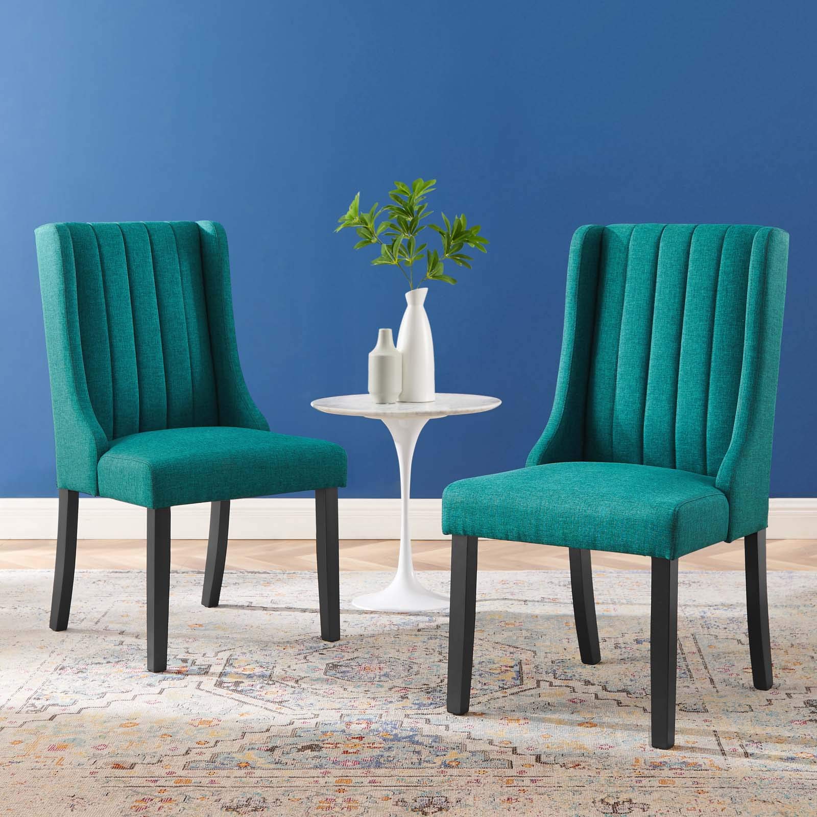 home office desk chairs | CasaFoyer Renew Fabric Dining Chairs - Set of 2 | Elegant Art Deco Style | Soft Upholstery & Channel Tufting | Durable Construction | Luxurious Seating | Black Legs with Floor Protection | Ideal for Dining, Kitchen, Living Room, Office | Teal | casafoyer.myshopify.com