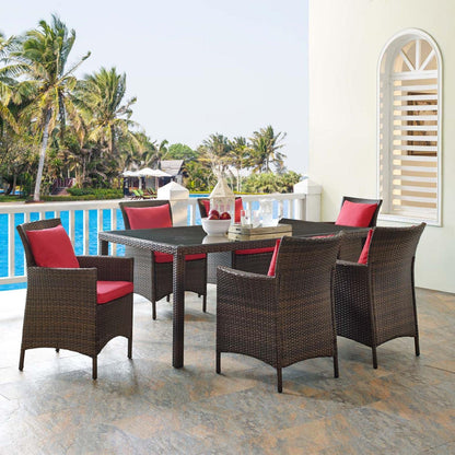 kitchen and dining room sets | CasaFoyer Conduit 7 Piece Outdoor Patio Dining Set | Transitional Style with Modern Flair | Aluminum Frame | UV-Resistant Wicker Rattan | Foam Padded Cushions | Waterproof Covers | Tempered Glass Tabletop | All-Weather | Includes 6 Armchairs | casafoyer.myshopify.com