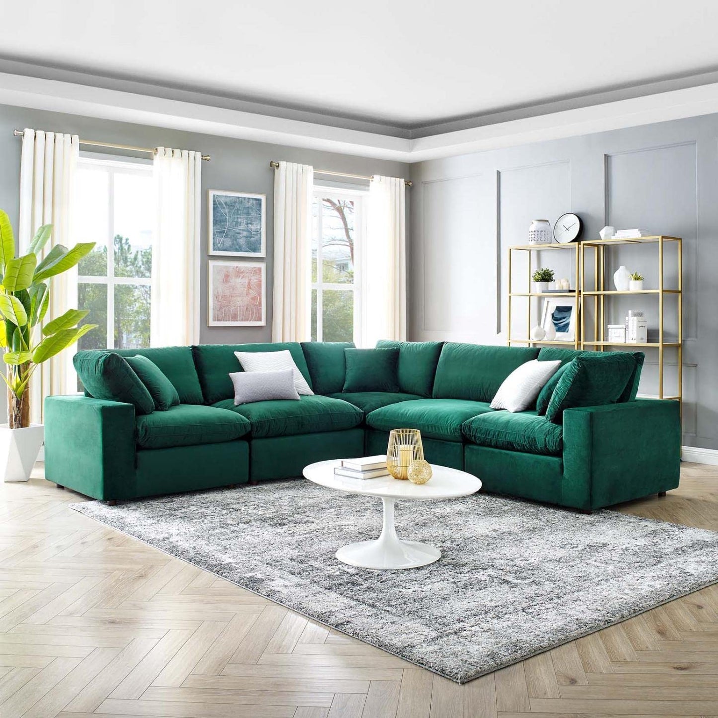 kitchen and dining room sets | CasaFoyer Commix | Luxurious Sectional Sofa | Plush Comfort | Stain-Resistant Velvet | Solid Wood Construction | 5-Piece Set | Green | casafoyer.myshopify.com