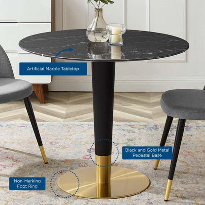 patio dining tables | CasaFoyer Zinque Dining Table | 36 Artificial Marble Top | Modern Mid-Century Design | Gold Black Base | Easy to Clean | Perfect for Entertaining or Everyday Dining | casafoyer.myshopify.com