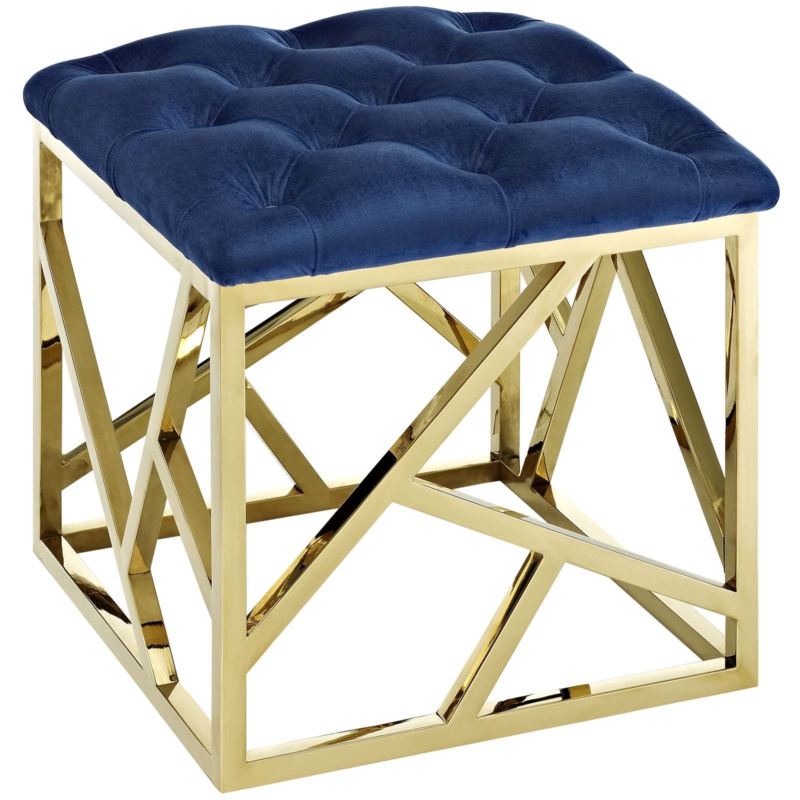 ottomans | CasaFoyer Intersperse Ottoman | Polished Stainless Steel Base | Tufted Velvet Top | Non-Marking Footpads | 331 lbs Weight Capacity | casafoyer.myshopify.com
